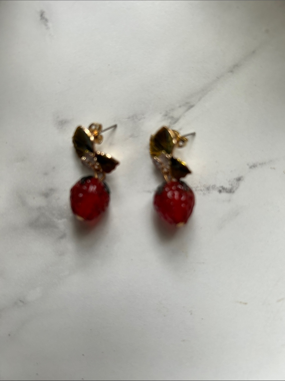 Cherry Drop Dangle Earrings - Red and Green AND strawberry Drop Earrings. - Picture 3 of 8